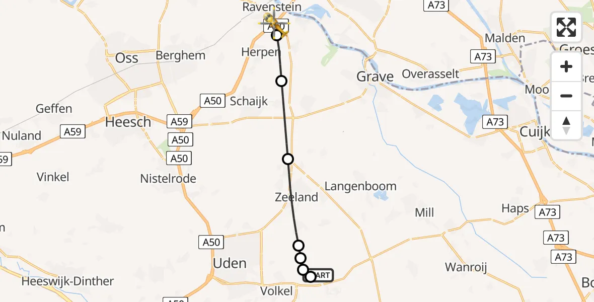 Vluchtroute Traumahelikopter Vliegbasis Volkel - Ravenstein, 14 juni 2026, 03:45