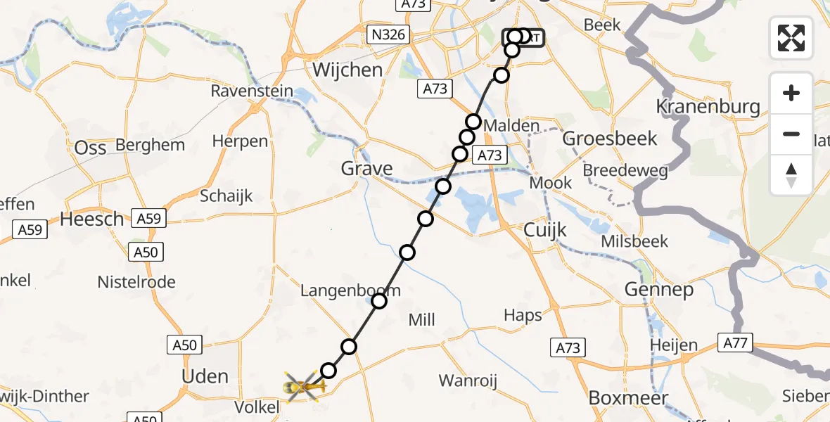 Vluchtroute Traumahelikopter Radboud Universitair Medisch Centrum - Vliegbasis Volkel, 14 juni 2026, 04:33