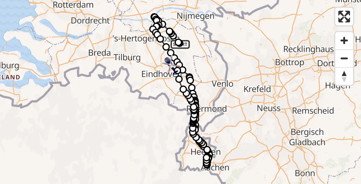 Vluchtroute Politiehelikopter Vliegbasis Volkel - Helmond, 14 juni 2026, 07:21