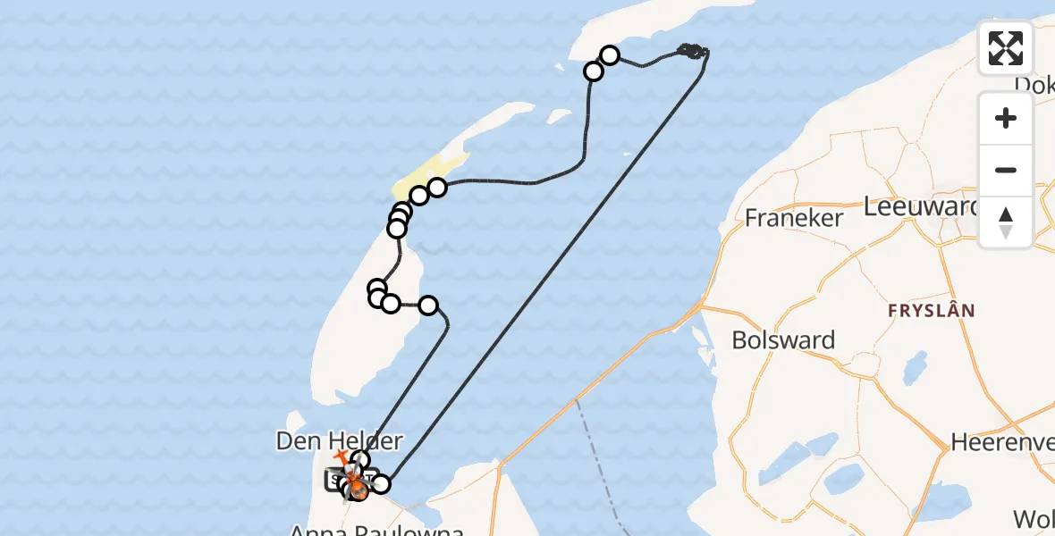 Vluchtroute Kustwachthelikopter Militair vliegveld De Kooy / Den Helder Airport - Militair vliegveld De Kooy / Den Helder Airport, 14 juni 2026, 07:53