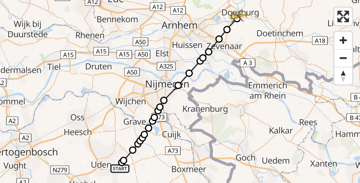 Vluchtroute Traumahelikopter Vliegbasis Volkel - Doesburg, 14 juni 2026, 08:56