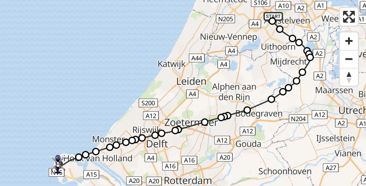 Vluchtroute Politiehelikopter Amsterdam Vliegveld Schiphol - Maasvlakte Rotterdam, 14 juni 2026, 09:06