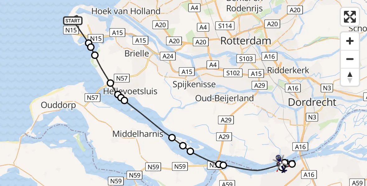 Vluchtroute Politiehelikopter Maasvlakte Rotterdam - Hollandsch Diep, 14 juni 2026, 09:43