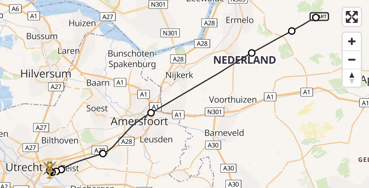Vluchtroute Traumahelikopter Vierhouten - Universitair Medisch Centrum Utrecht, 14 juni 2026, 10:05