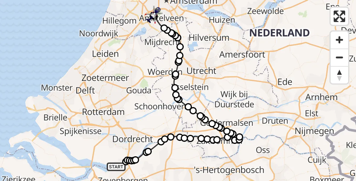 Vluchtroute Politiehelikopter Hollandsch Diep - Amsterdam Vliegveld Schiphol, 14 juni 2026, 10:16