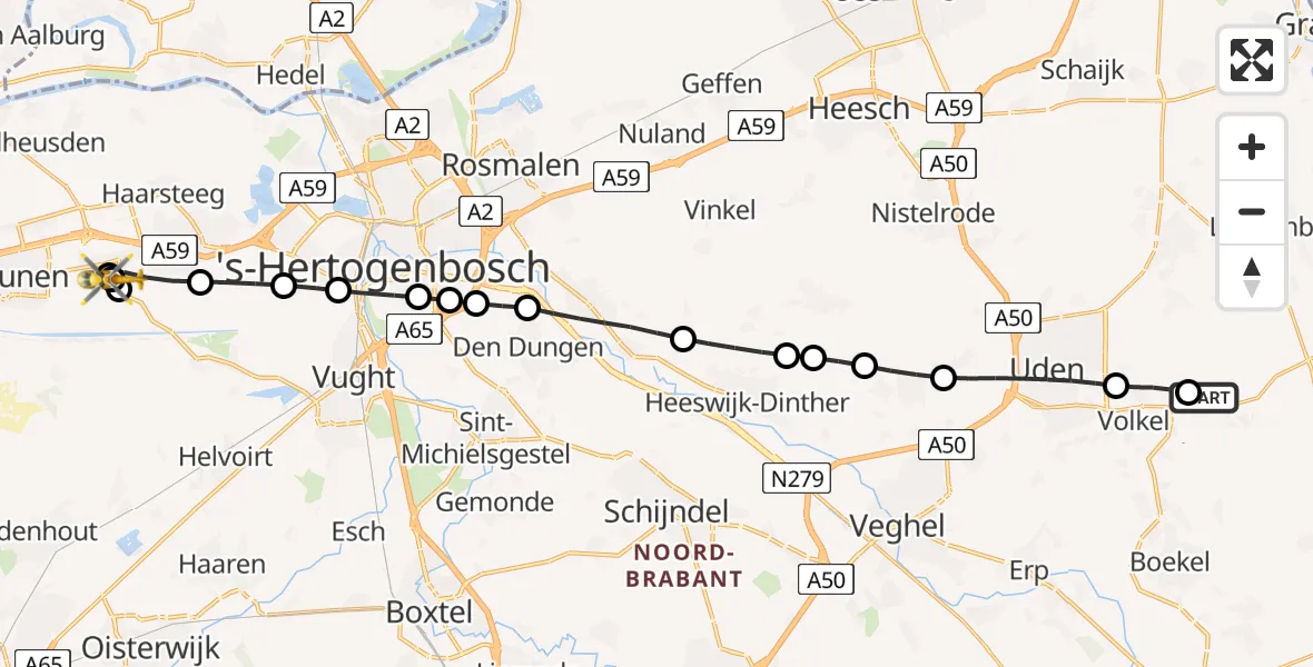 Vluchtroute Traumahelikopter Vliegbasis Volkel - Nieuwkuijk, 14 juni 2026, 10:29