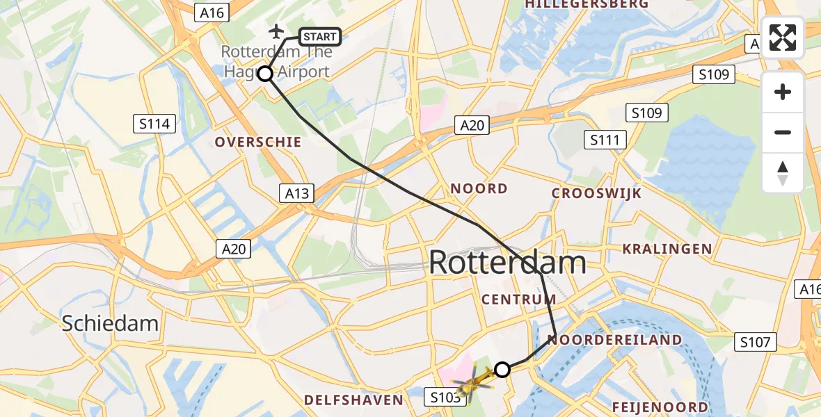 Vluchtroute Traumahelikopter Rotterdam The Hague Airport - Erasmus Medisch Centrum Heliport, 14 juni 2026, 10:40