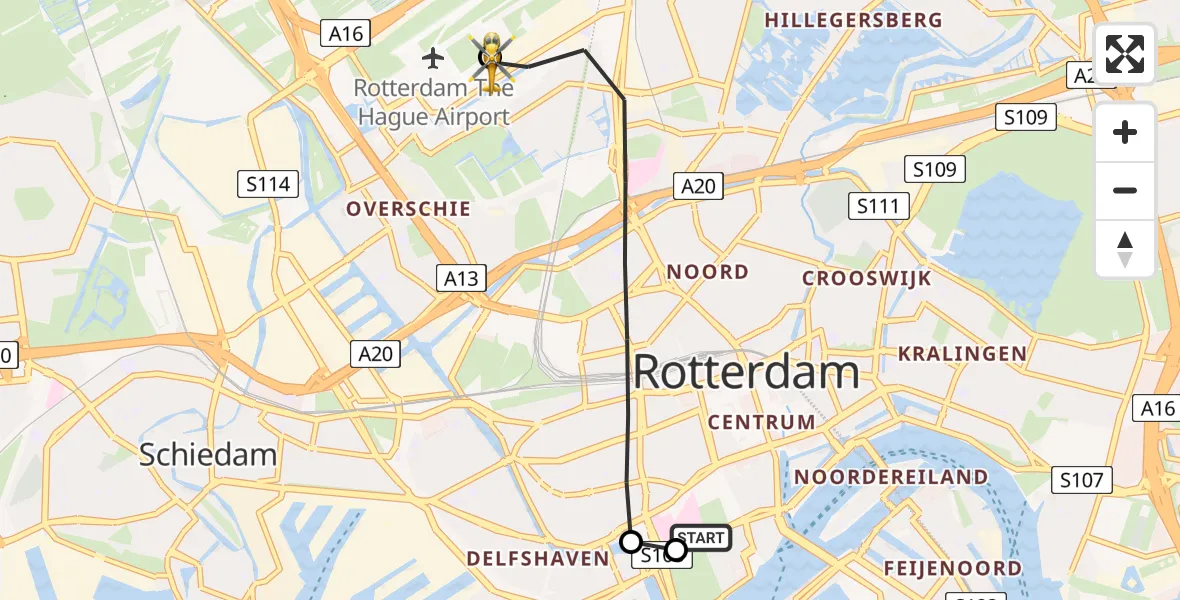 Vluchtroute Traumahelikopter Leids Universitair Medisch Centrum (LUMC) - Rotterdam The Hague Airport, 14 juni 2026, 11:09
