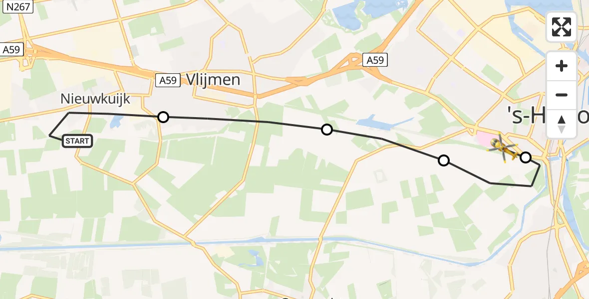Vluchtroute Traumahelikopter Nieuwkuijk - 's-Hertogenbosch, 14 juni 2026, 11:22