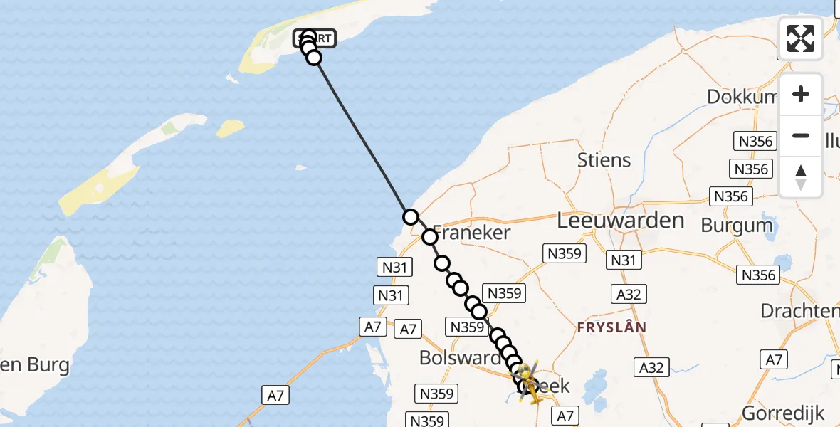 Vluchtroute Ambulancehelikopter Terschelling Heliport - Antonius Hospital Heliport, 14 juni 2026, 12:05