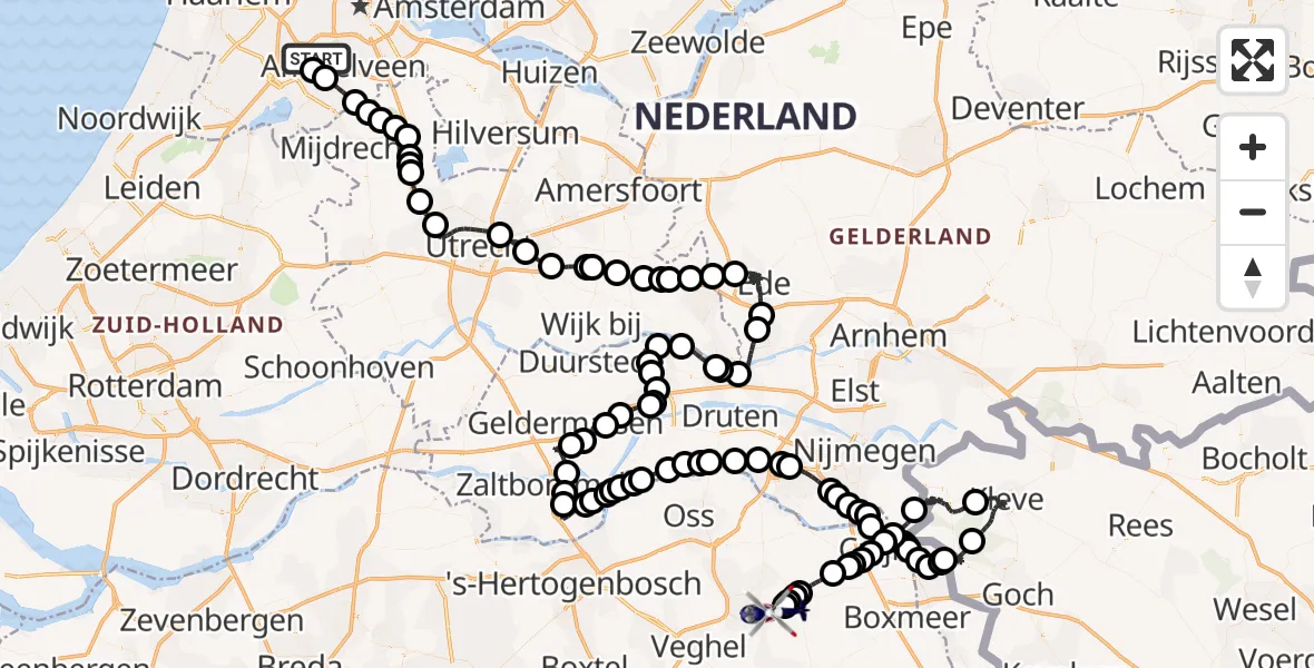 Vluchtroute Politiehelikopter Amsterdam Vliegveld Schiphol - Vliegbasis Volkel, 14 juni 2026, 13:02