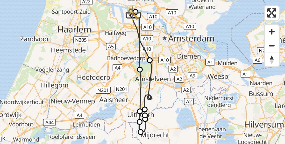 Vluchtroute Traumahelikopter Amsterdam Heliport - Amsterdam Heliport, 14 juni 2026, 14:03