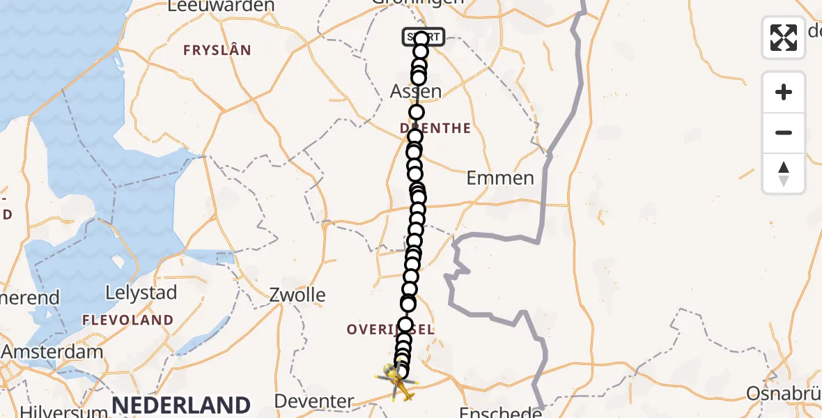 Vluchtroute Traumahelikopter Groningen Airport Eelde - Rijssen, 14 juni 2026, 14:26