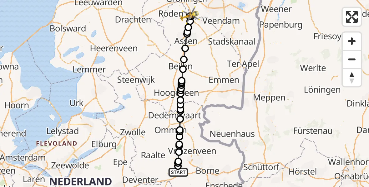 Vluchtroute Traumahelikopter Rijssen - Groningen Airport Eelde, 14 juni 2026, 15:10
