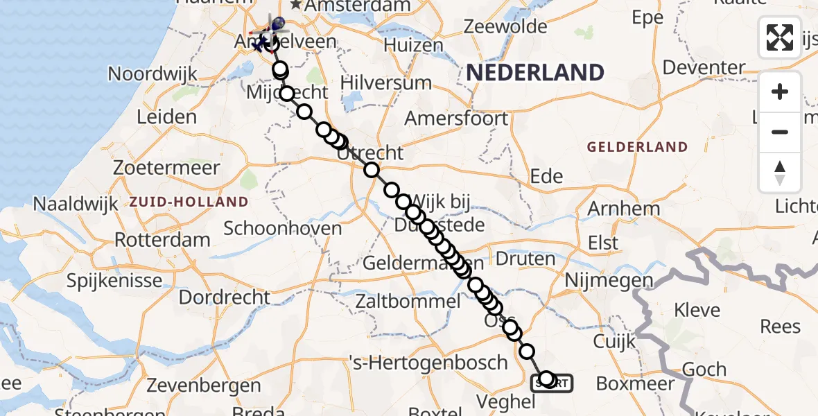 Vluchtroute Politiehelikopter Vliegbasis Volkel - Amsterdam Vliegveld Schiphol, 14 juni 2026, 15:23
