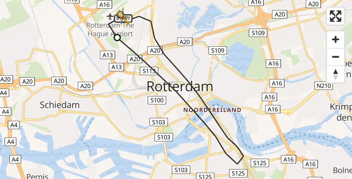 Vluchtroute Traumahelikopter Rotterdam The Hague Airport - Rotterdam The Hague Airport, 14 juni 2026, 15:45