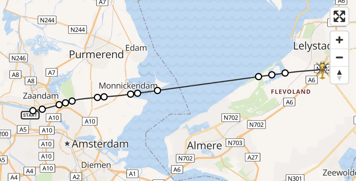 Vluchtroute Traumahelikopter Amsterdam Heliport - Lelystad, 14 juni 2026, 18:34