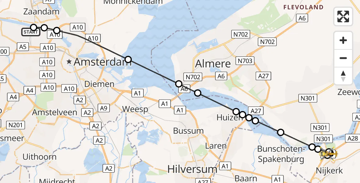 Vluchtroute Traumahelikopter Amsterdam Heliport - Putten, 14 juni 2026, 19:39