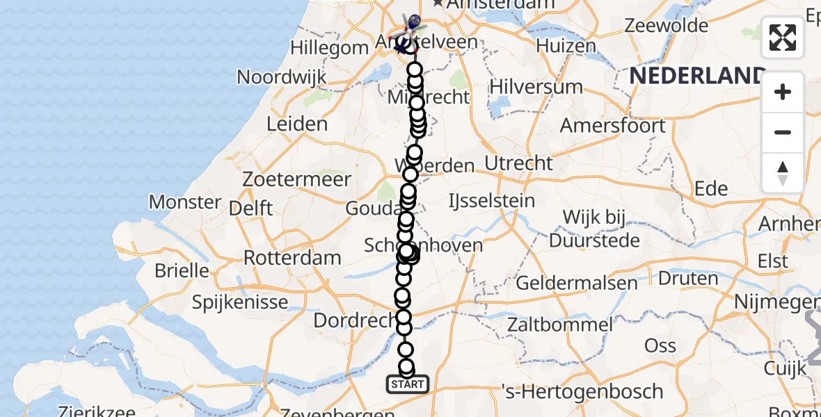 Vluchtroute Politiehelikopter Drimmelen - Amsterdam Vliegveld Schiphol, 14 juni 2026, 19:44