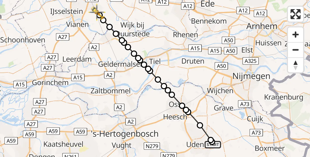 Vluchtroute Traumahelikopter Vliegbasis Volkel - Houten, 14 juni 2026, 19:45