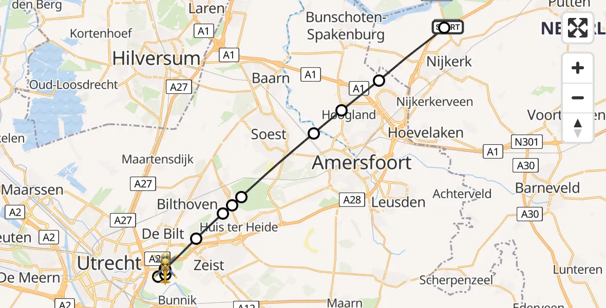 Vluchtroute Traumahelikopter Putten - Universitair Medisch Centrum Utrecht, 14 juni 2026, 20:16