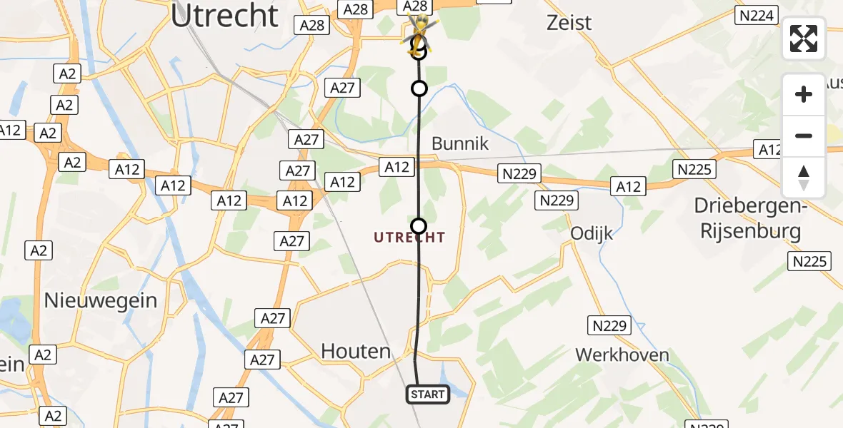 Vluchtroute Traumahelikopter Houten - Universitair Medisch Centrum Utrecht, 14 juni 2026, 20:43