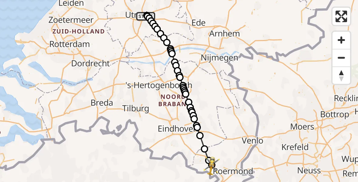 Vluchtroute Traumahelikopter Universitair Medisch Centrum Utrecht - Ell, 14 juni 2026, 21:00
