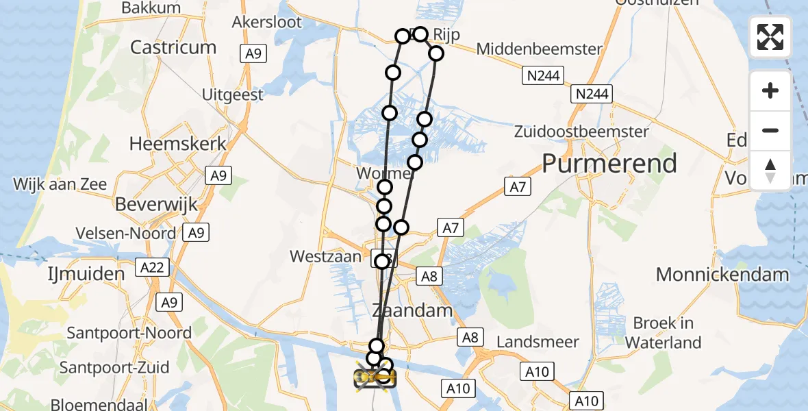 Vluchtroute Traumahelikopter Amsterdam Heliport - Amsterdam Heliport, 14 juni 2026, 22:08