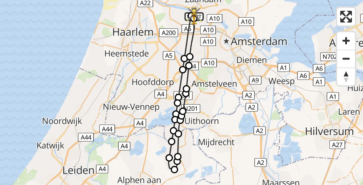 Vluchtroute Traumahelikopter Amsterdam Heliport - Amsterdam Heliport, 14 juni 2026, 22:28