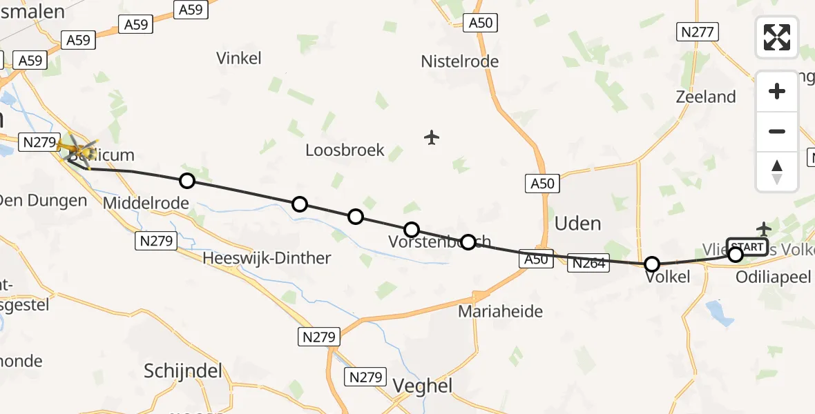 Vluchtroute Traumahelikopter Vliegbasis Volkel - Berlicum, 15 juni 2026, 01:42