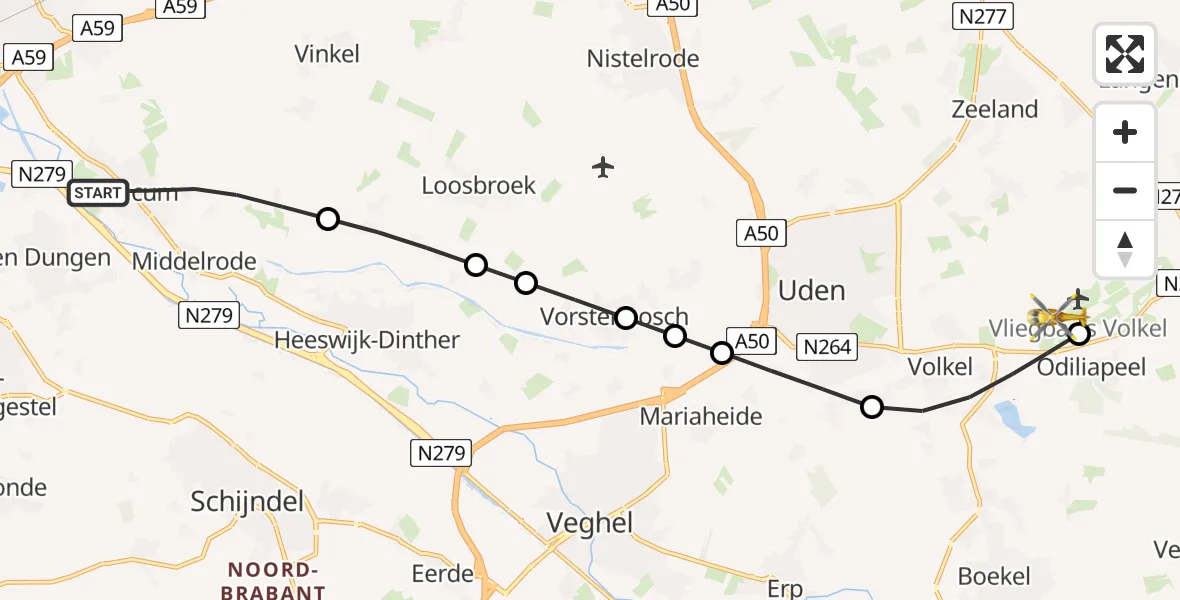 Vluchtroute Traumahelikopter Berlicum - Vliegbasis Volkel, 15 juni 2026, 02:14