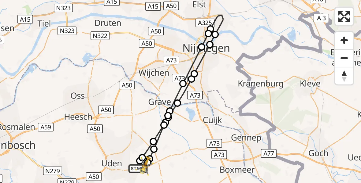 Vluchtroute Traumahelikopter Vliegbasis Volkel - Vliegbasis Volkel, 15 juni 2026, 05:37