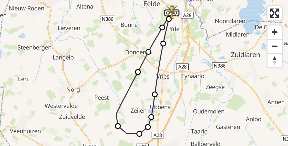Vluchtroute Traumahelikopter Groningen Airport Eelde - Groningen Airport Eelde, 15 juni 2026, 05:59