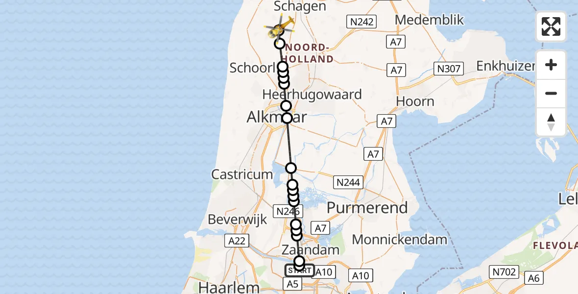 Vluchtroute Traumahelikopter Amsterdam Heliport - Sint Maarten, 15 juni 2026, 06:01