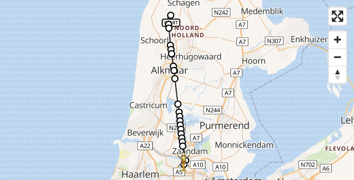 Vluchtroute Traumahelikopter Tuitjenhorn - Amsterdam Heliport, 15 juni 2026, 06:23