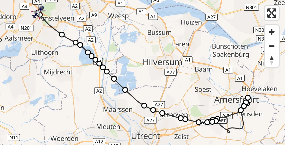 Vluchtroute Politiehelikopter Leusden - Amsterdam Vliegveld Schiphol, 15 juni 2026, 07:51