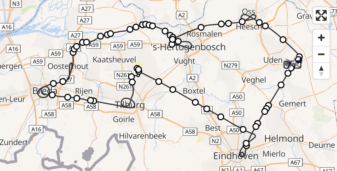 Vluchtroute Politiehelikopter Vliegbasis Volkel - Vliegbasis Volkel, 15 juni 2026, 07:53