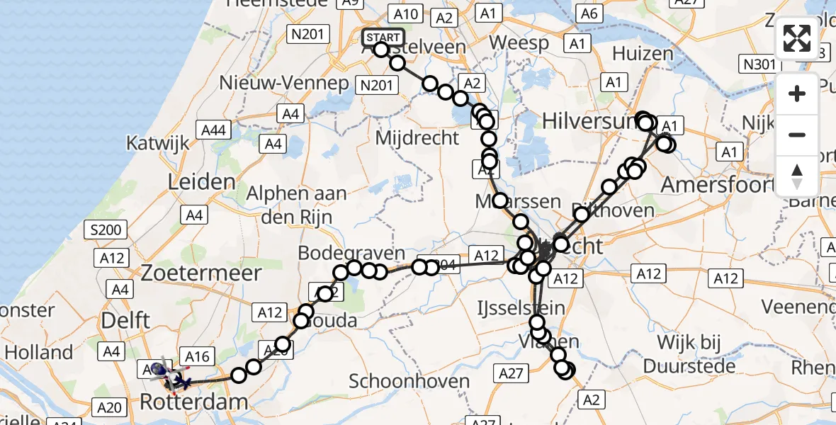 Vluchtroute Politiehelikopter Amsterdam Vliegveld Schiphol - Rotterdam The Hague Airport, 15 juni 2026, 08:20