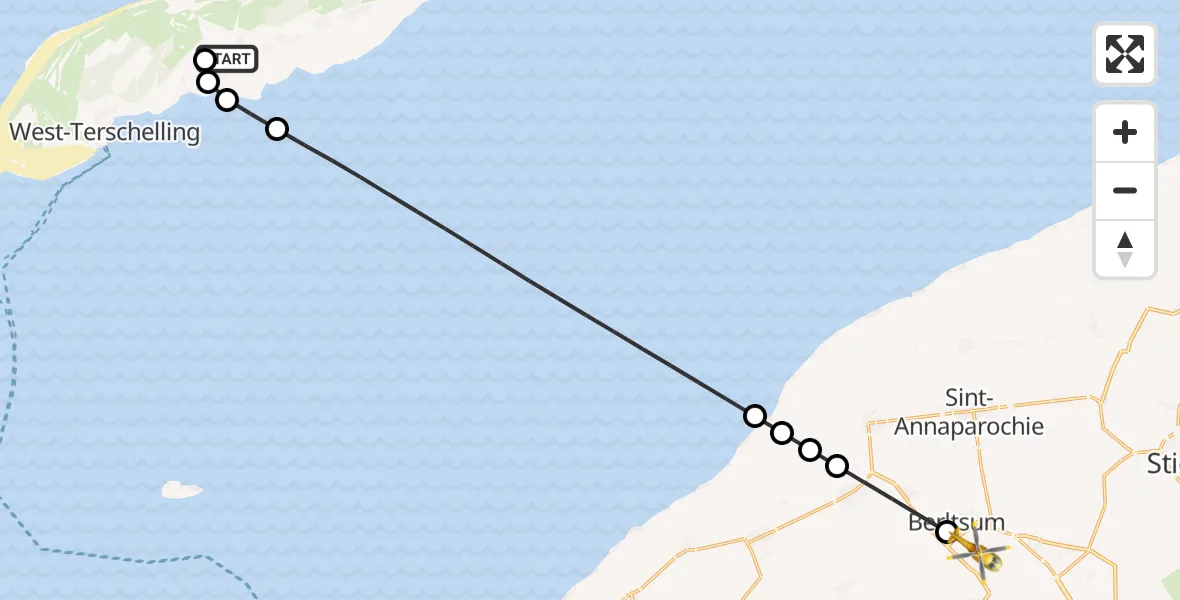 Vluchtroute Ambulancehelikopter Terschelling Heliport - Berltsum, 15 juni 2026, 09:18