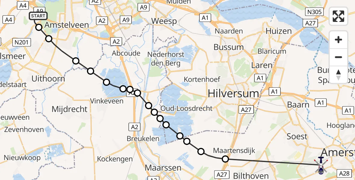 Vluchtroute Politiehelikopter Amsterdam Vliegveld Schiphol - Amersfoort, 15 juni 2026, 10:36