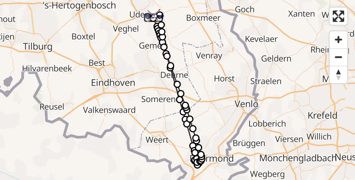 Vluchtroute Politiehelikopter Vliegbasis Volkel - Vliegbasis Volkel, 15 juni 2026, 11:04