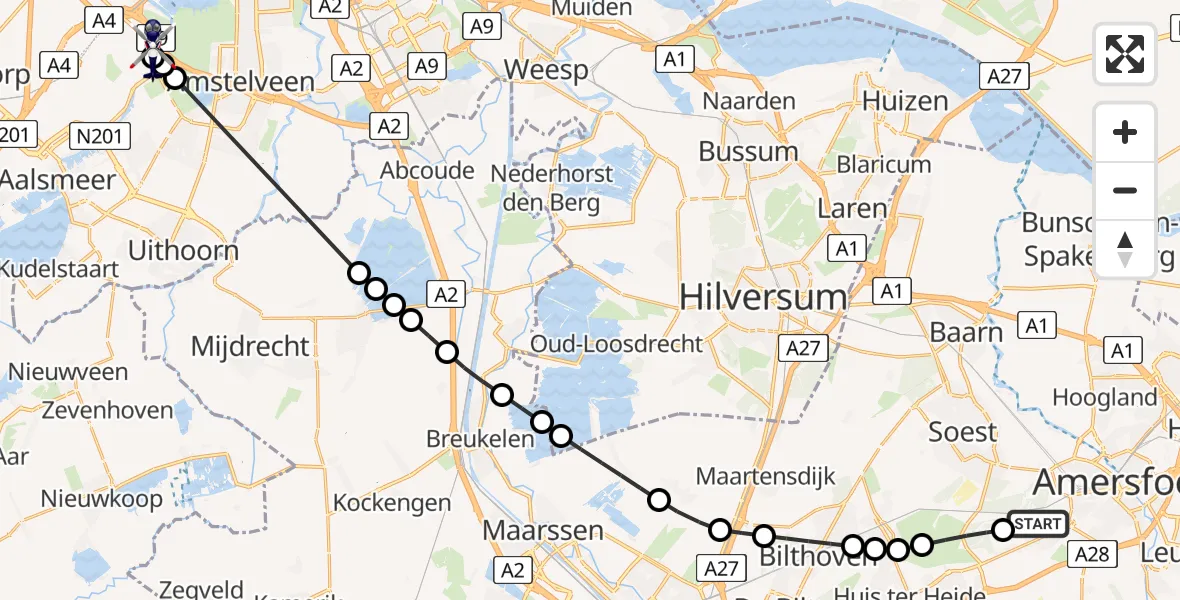 Vluchtroute Politiehelikopter Amersfoort - Amsterdam Vliegveld Schiphol, 15 juni 2026, 11:25