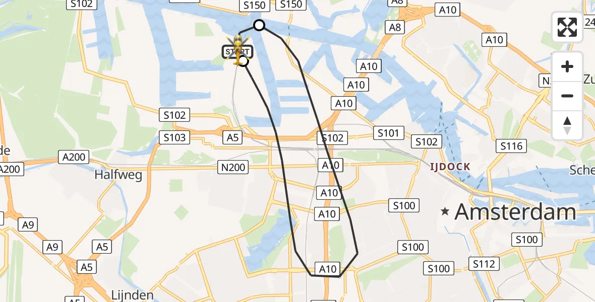 Vluchtroute Traumahelikopter Amsterdam Heliport - Amsterdam Heliport, 15 juni 2026, 11:57