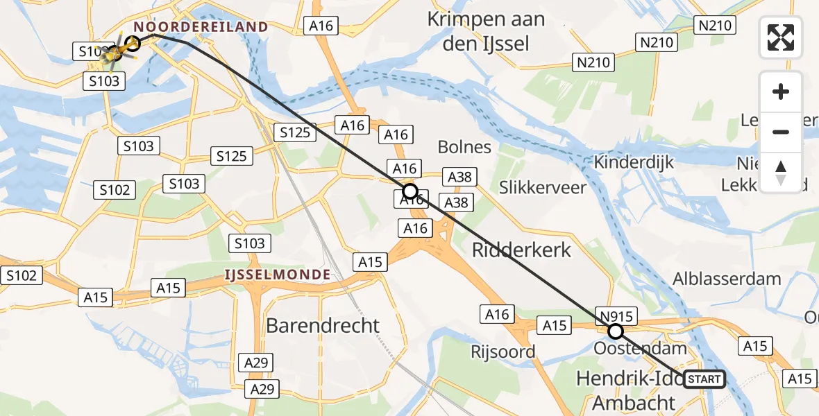 Vluchtroute Traumahelikopter Hendrik-Ido-Ambacht - Erasmus Medisch Centrum Heliport, 15 juni 2026, 12:04