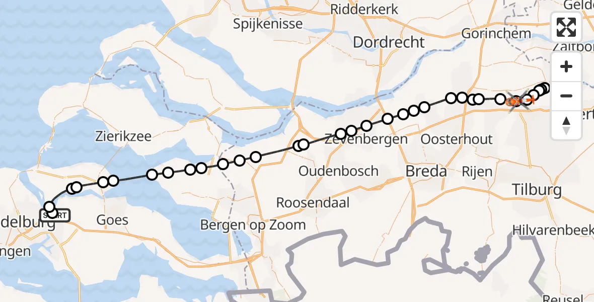 Vluchtroute Kustwachthelikopter Vliegveld Midden-Zeeland - Drongelen, 15 juni 2026, 12:04