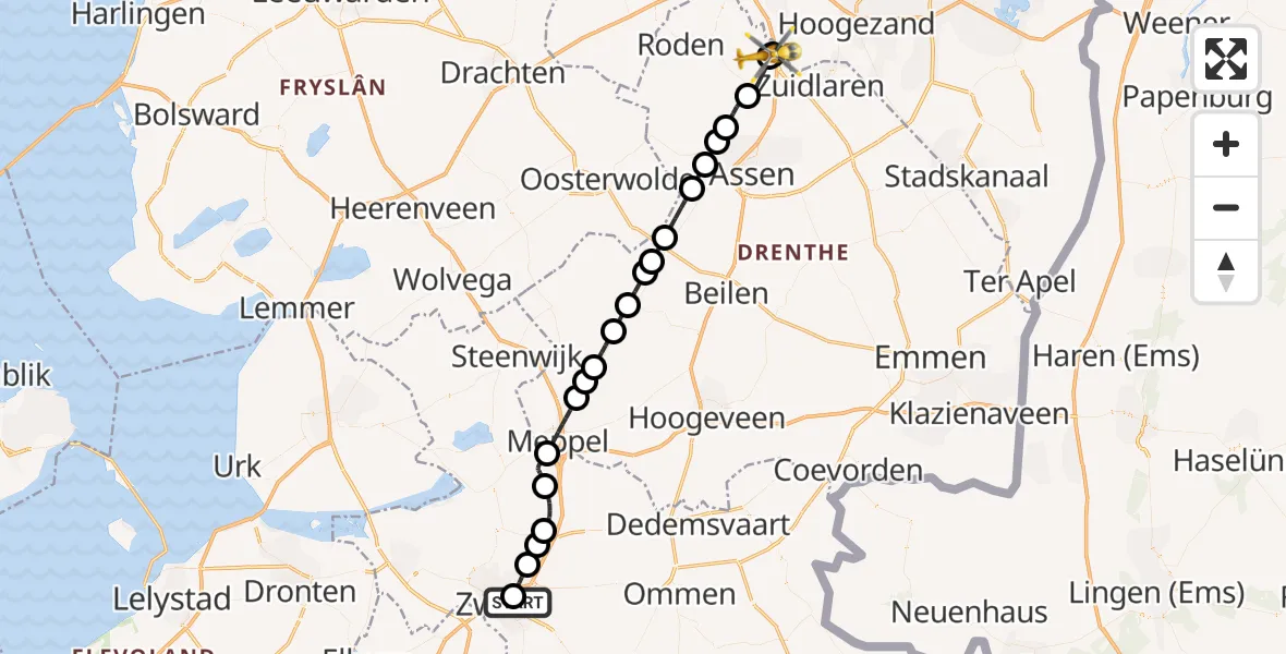 Vluchtroute Traumahelikopter Isala Hospital Zwolle Heliport - Groningen Airport Eelde, 15 juni 2026, 12:07