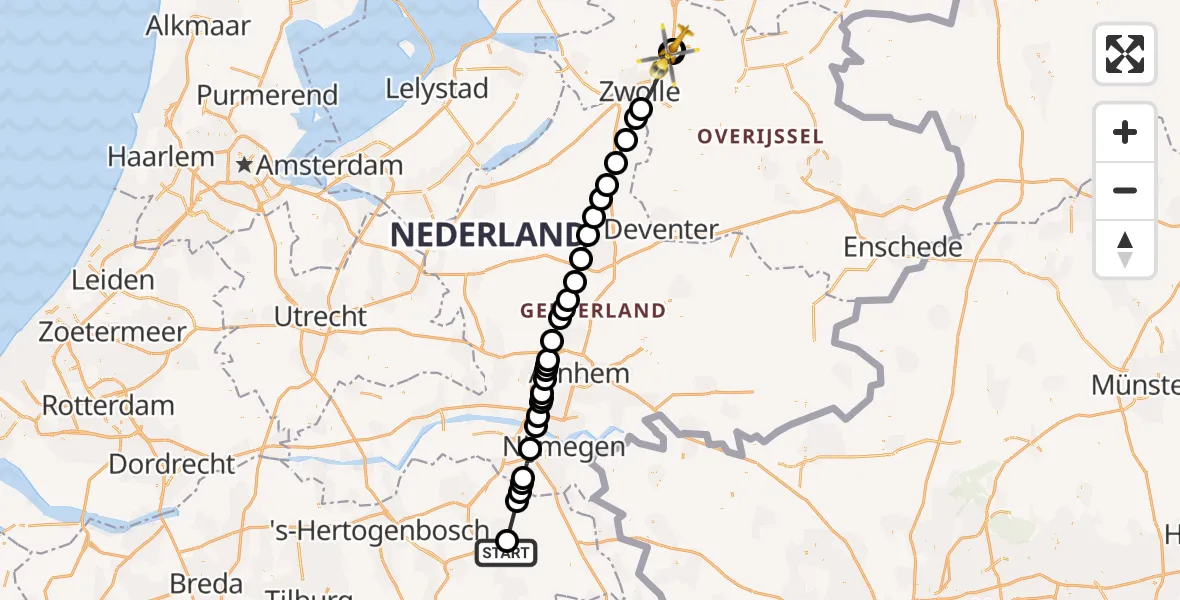 Vluchtroute Traumahelikopter Vliegbasis Volkel - De Koperen Hoogte Helipad, 15 juni 2026, 12:28