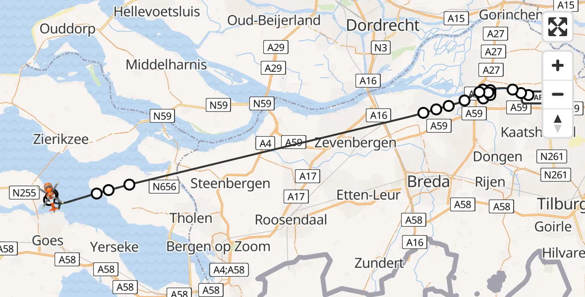 Vluchtroute Kustwachthelikopter Drongelen - Oosterschelde, 15 juni 2026, 12:40