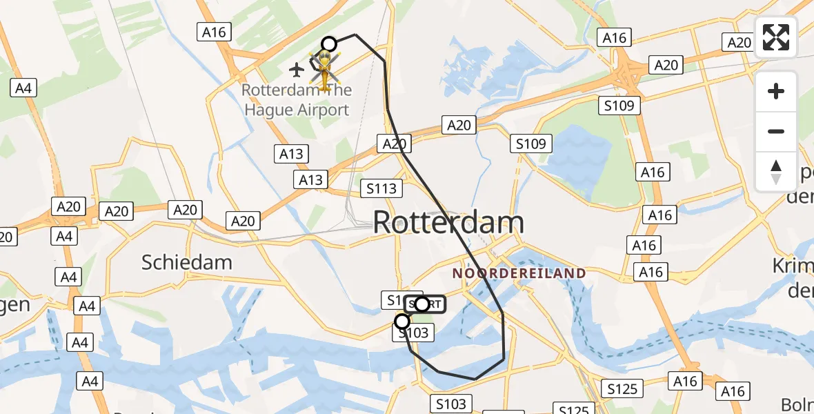 Vluchtroute Traumahelikopter Leids Universitair Medisch Centrum (LUMC) - Rotterdam The Hague Airport, 15 juni 2026, 12:47