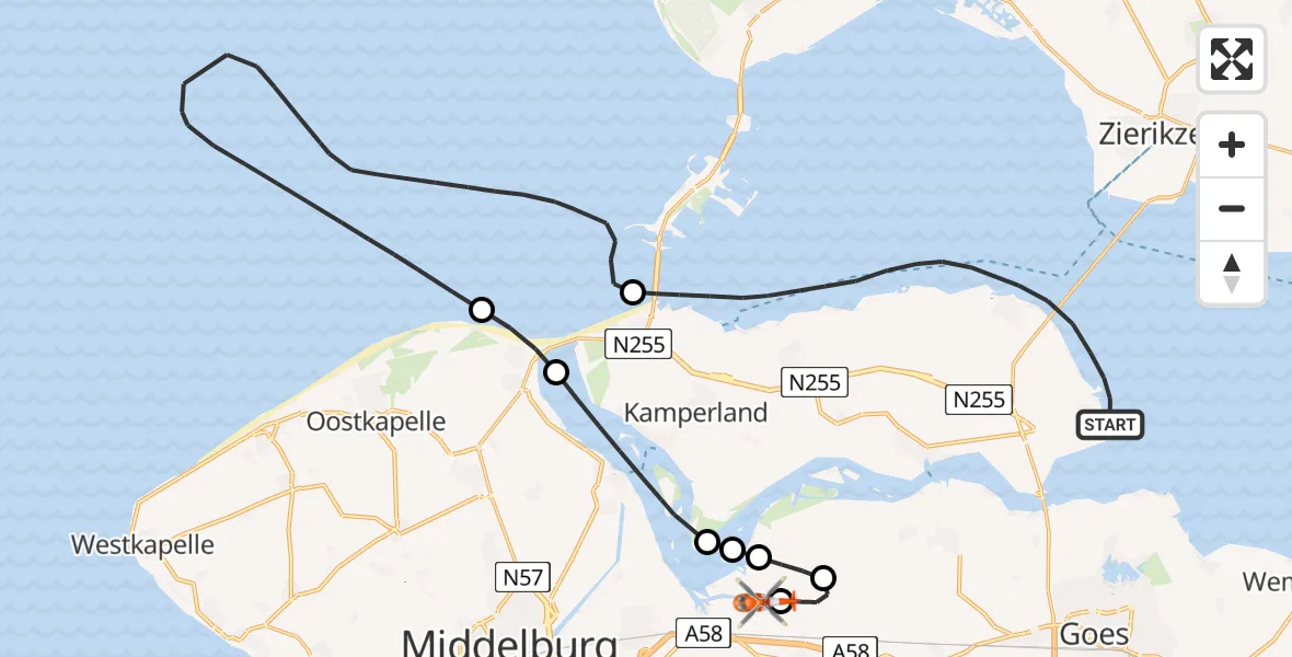 Vluchtroute Kustwachthelikopter Oosterschelde - Vliegveld Midden-Zeeland, 15 juni 2026, 13:22